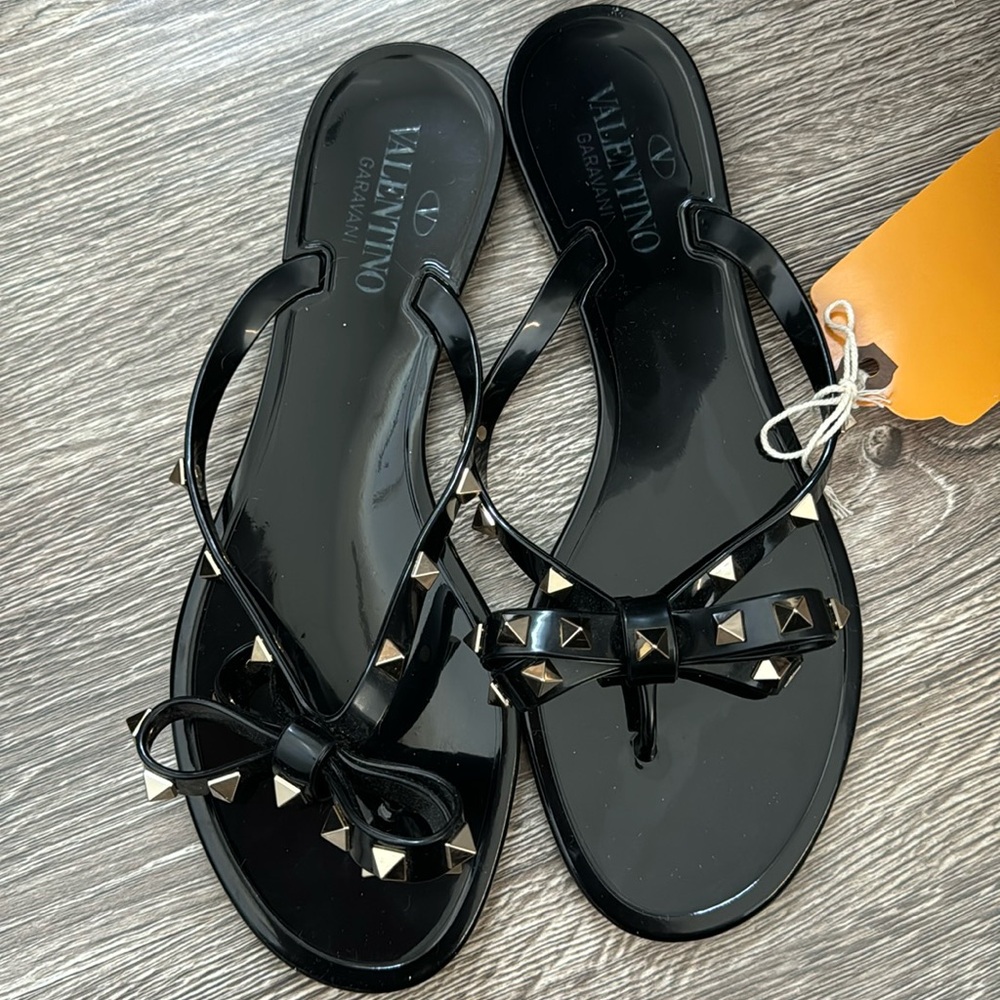 Valentino Black Stud Flip Flops